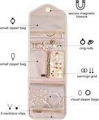 BAGSMART Travel Jewelry Organizer Case Foldable Jewelry Roll for Journey Rings, Necklaces, Earrings, Bracelets,Mini,Beige