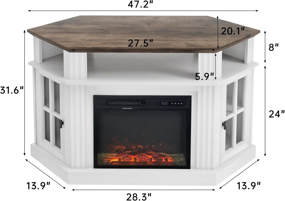 Flamaker Corner Fireplace TV Stand for TVs up to 55 Inch, White | Entertainme...