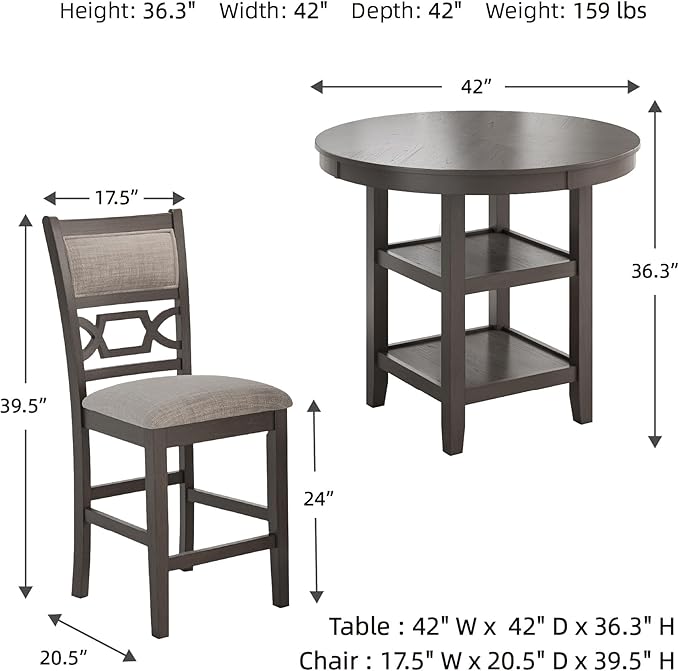 Signature Design by Ashley Wrenning Classic Upholstered Counter Height Dining Table and 4 Bar Stools with Storage, Set of 5, Gray & Light Gray
