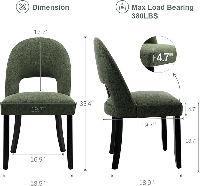 Upholstered Dining Chairs Set of 4, Mid Century Modern Wooden Kitchen & D...