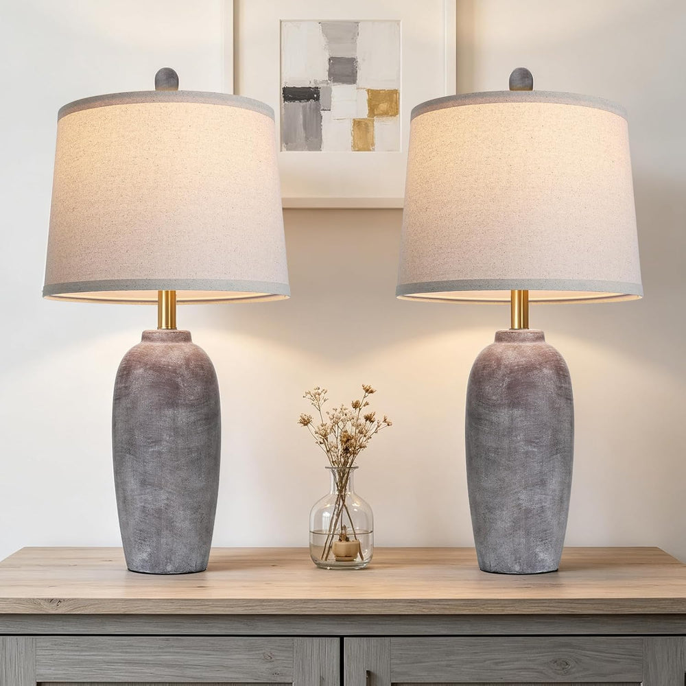 26 Inch Farmhouse Ceramic Jar Table Lamps Set of 2, Bedside Lamps
