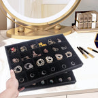 Julysky 2 Pack 24 Grids Jewelry Organizer Trays Ring Earring Display Stand for Selling, Black Velvet Necklace Holder Box Bracelet Case