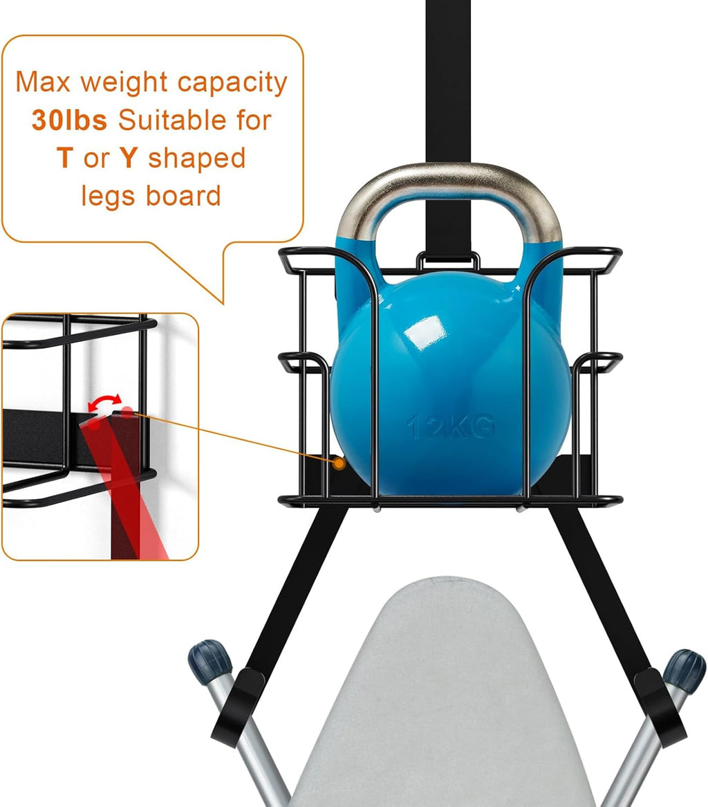 ORLESS Over The Door/Wall Mount Ironing Board Hanger, Laundry Room Iron and Ironing Board Caddy Storage Holder, Black