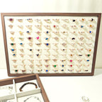 Large Jewelry Trays for Drawers Stackable Velvet Jewelry Display for Vendors Jewelry Drawer Organizer Inserts for Rings Necklace Bracelets Earrings and Studs Earrings (Beige, 100 Slot)