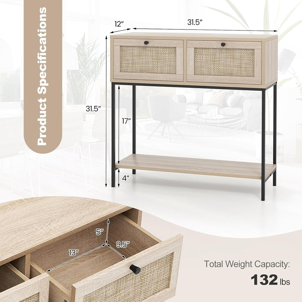 POWERSTONE 31.5" Nightstand with Rattan Drawers & Shelf, Modern Bunk...