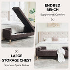 NIOIIKIT 65" Corduroy Upholstered Storage Ottoman Bench with Pillows Coffee | Large Entryway Bench with Wood Leg, End of Bed Bench with Straight Armrest, Window Bench for Bedroom, Living Room