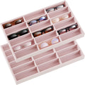 Amylove 2 Pcs Sunglass Organizer Trays Glasses Stackable Jewelry Trays Sunglass Organizer Display Box (18 Grids,Pink)