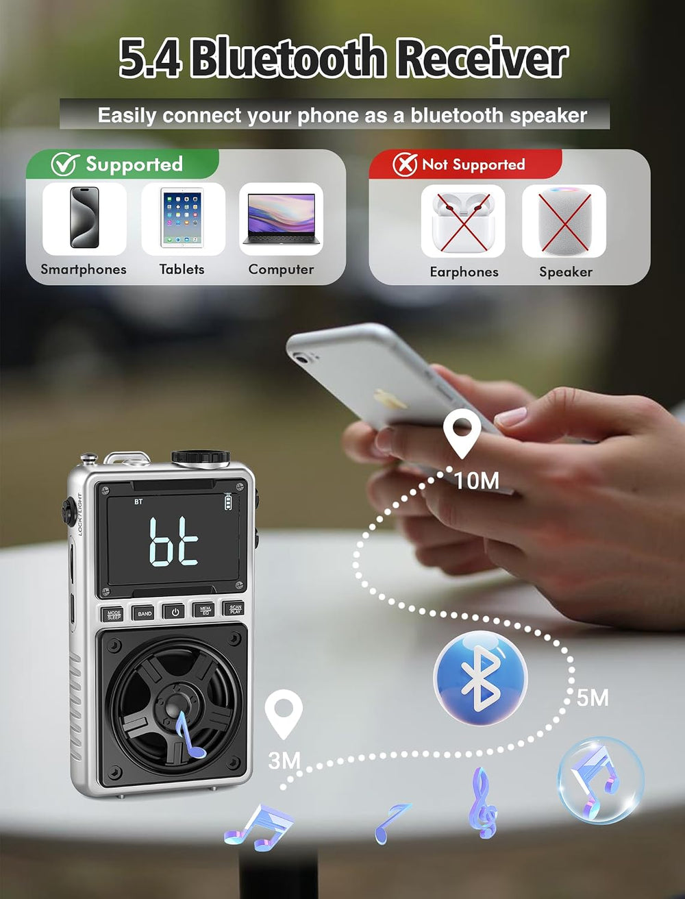 AM FM Shortwave Radio with NOAA Weather Alert,1250mAh Rechargeable