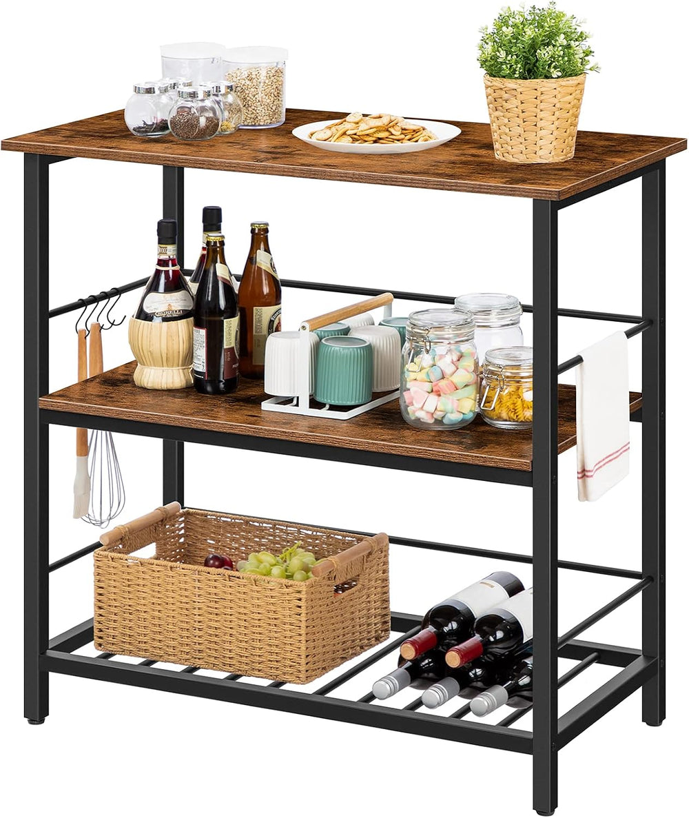 HOOBRO Kitchen Island with Wine Rack, Industrial Island Counter with Hooks an...