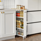KLM 4 Tier White Slim Storage Cart with Handle, Slide Out Storage Rolling Utility Cart for Kitchen, Laundry, Narrow Places