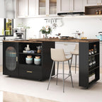 HSH Rolling Kitchen Island with Seating & Storage with Wheels, Rustic Brown | 72” Large kitchen island, 360° swivel & extendable table, movable island Cart with cabinet, drawer and shelves for Kitchen