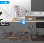 EasyPAG Mesh Desk Organizer with 3 Drawer Office Desktop Organizers and Accessories Stationery Caddy for Office, Home, Students, White