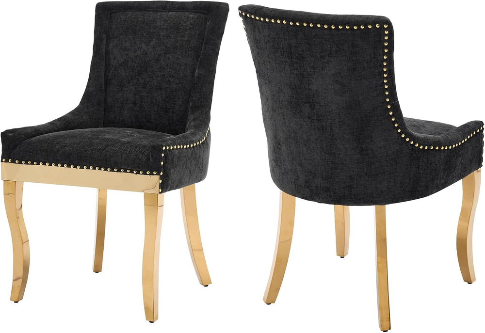 Luxury Fabirc Upholstered Dining Chairs Set of 2,Neutral Chenille Kitchen Roo...