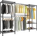 Metal Garment Racks Heavy Duty Clothes Rack Adjustable Freestanding Expandable Industrial Pipe Clothing Rack for Hanging Clothes - 70" L x 16" W x 76.7" H, Black