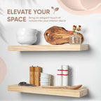 Homeforia 24 inch Wood Floating Shelves, High End Solid Natural Wood 24inch Floating Shelf for Wall, Unfinished Wooden 24 inches Floating Shelves, Heavy Duty Bracket, 24 X 6.5 X 1.75 in, Set of 2