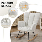 Nursery Rocking Chair, Teddy Upholstered Glider Chair with Thick Cushion, Tufted Gliding Rocker Chair with Wood Leg, Cozy Rocking Armchair, Accent Rocking Chair for Living Room (Ivory)