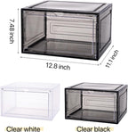 Attelite Large Clear Shoe Box Organizer,Plastic Stackable Shoe Storage Box with Magnetic Door, Large Clear Door Shoe Containers for Display Sneakers, Easy Assembly（Black）