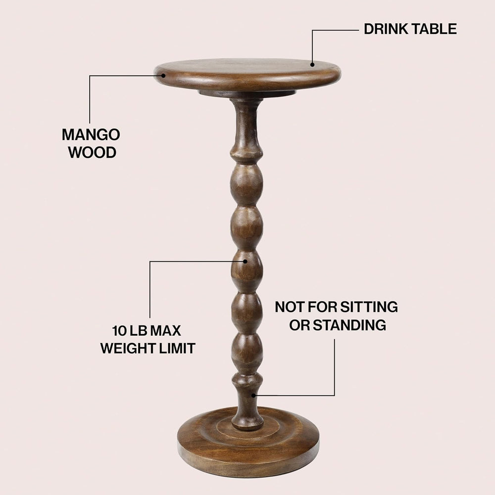 JONATHAN Y Augustus Solid Mango Wood Drink Table, 24.5" Tall Small Round...