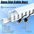 Open Slot Wiring Raceway Cable Duct, 123in Cable Management Channel Cord Track,Desk Wire Channel, Under Desk Cable Management to Hide Cables, Wires for Computers - 8x15.4in x1.18in x1.57in