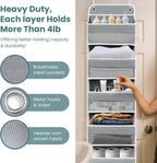 Over The Door Organizer with 8 Side Mesh Pockets, 44lb Weight Capacity Hanging Behind The Door Bathroom Organizers and Storage Suitable for Storing Toys, Shoes, Towels, Grey, 5 Shelf