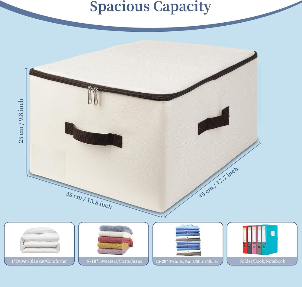 AMJ Fabric Storage Bin with Lid – Foldable for Clothes, Blankets – Beige Stor...