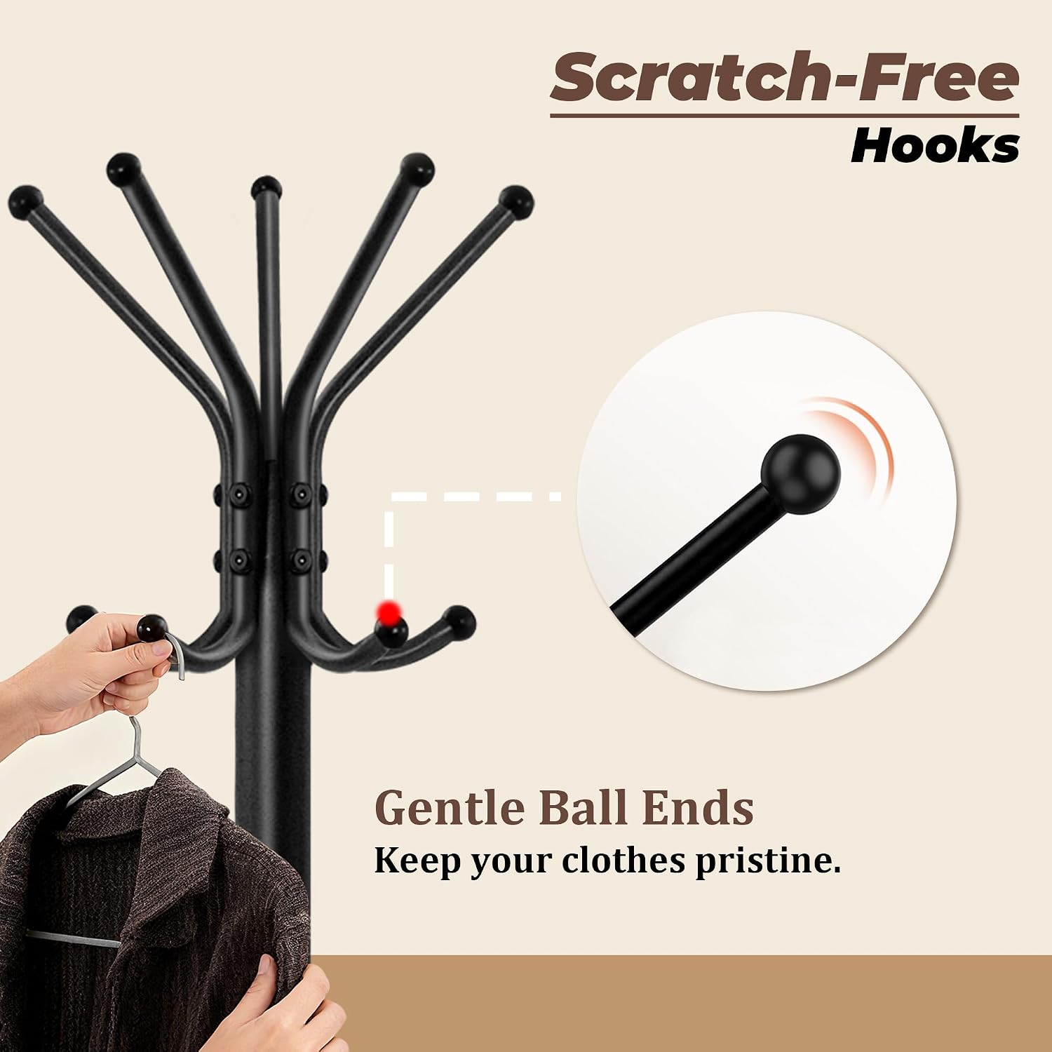 Metal Coat Rack, Freestanding Coat Tree & Hall Tree with 15 Hooks, Sturdy Coat Rack Stand and Hat Rack, Coat Hanger for Entryway, Bedroom, Office for Jackets, Hats, Bags,Black