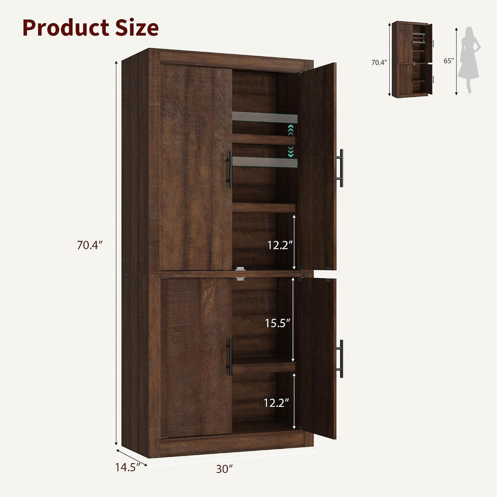 Garvee Tall Farmhouse Pantry Cabinet with Adjustable Shelves, 70.4" Kitc...