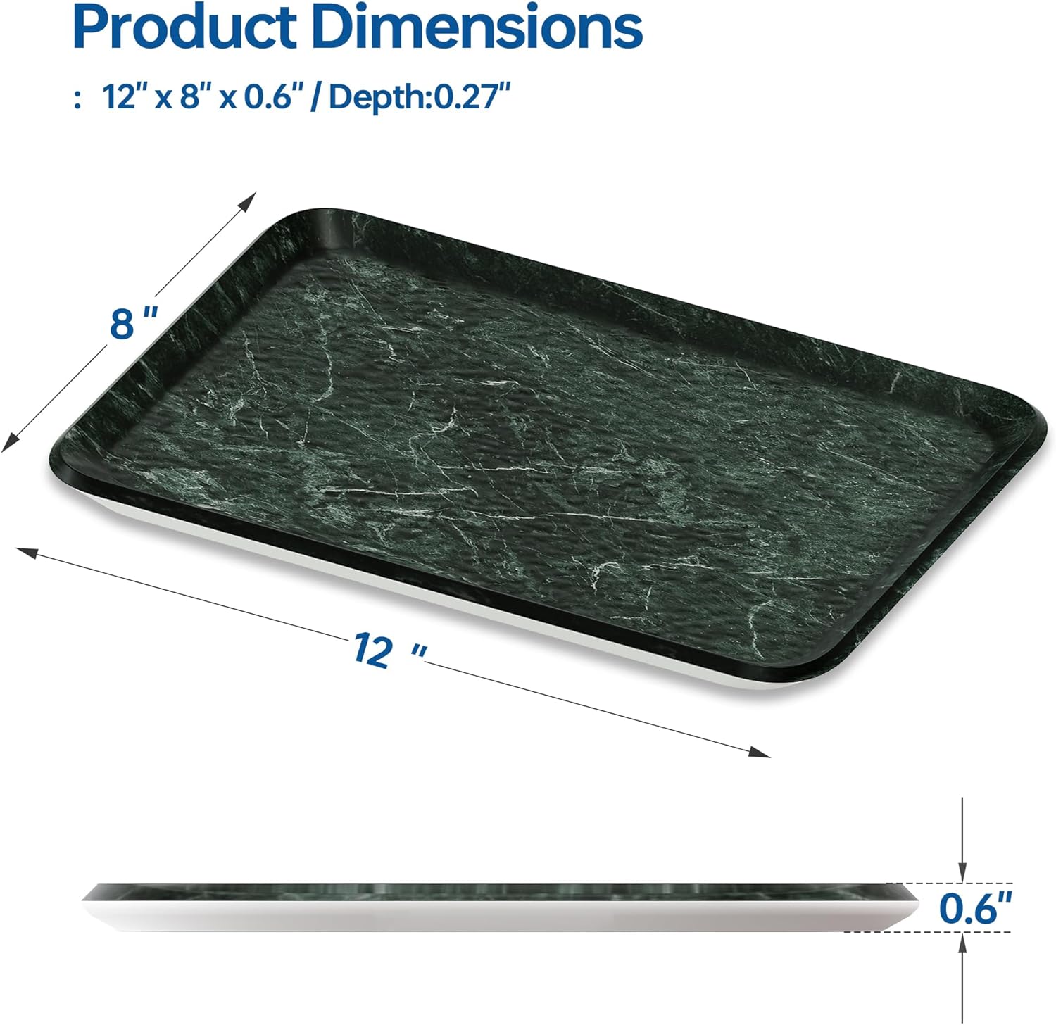Vanity Decorative Tray, 12" x 8" Green Marble Pattern Perfume Tray, Bathroom & Countertop Organizer for Soap, Jewelry, Candle