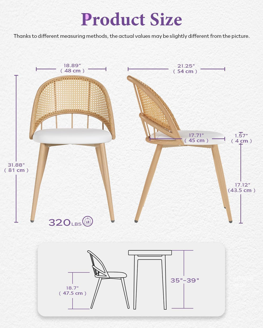 TYBOATLE Rattan Dinner Chairs Set of 4 with Faux Leather Cushion, Modern Dini...