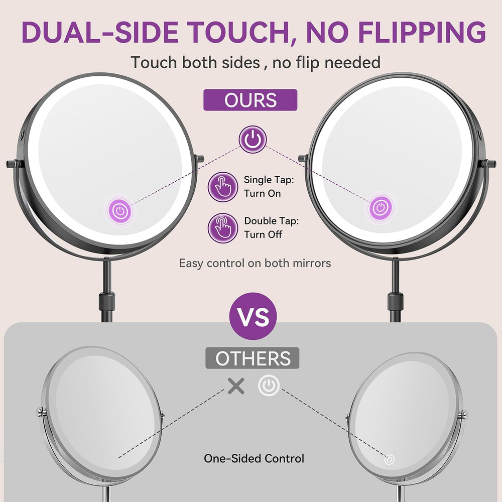 Auxmir 9" 5000mAh Magnifying Mirror, 1X/30X Lighted Makeup Mirror, Black