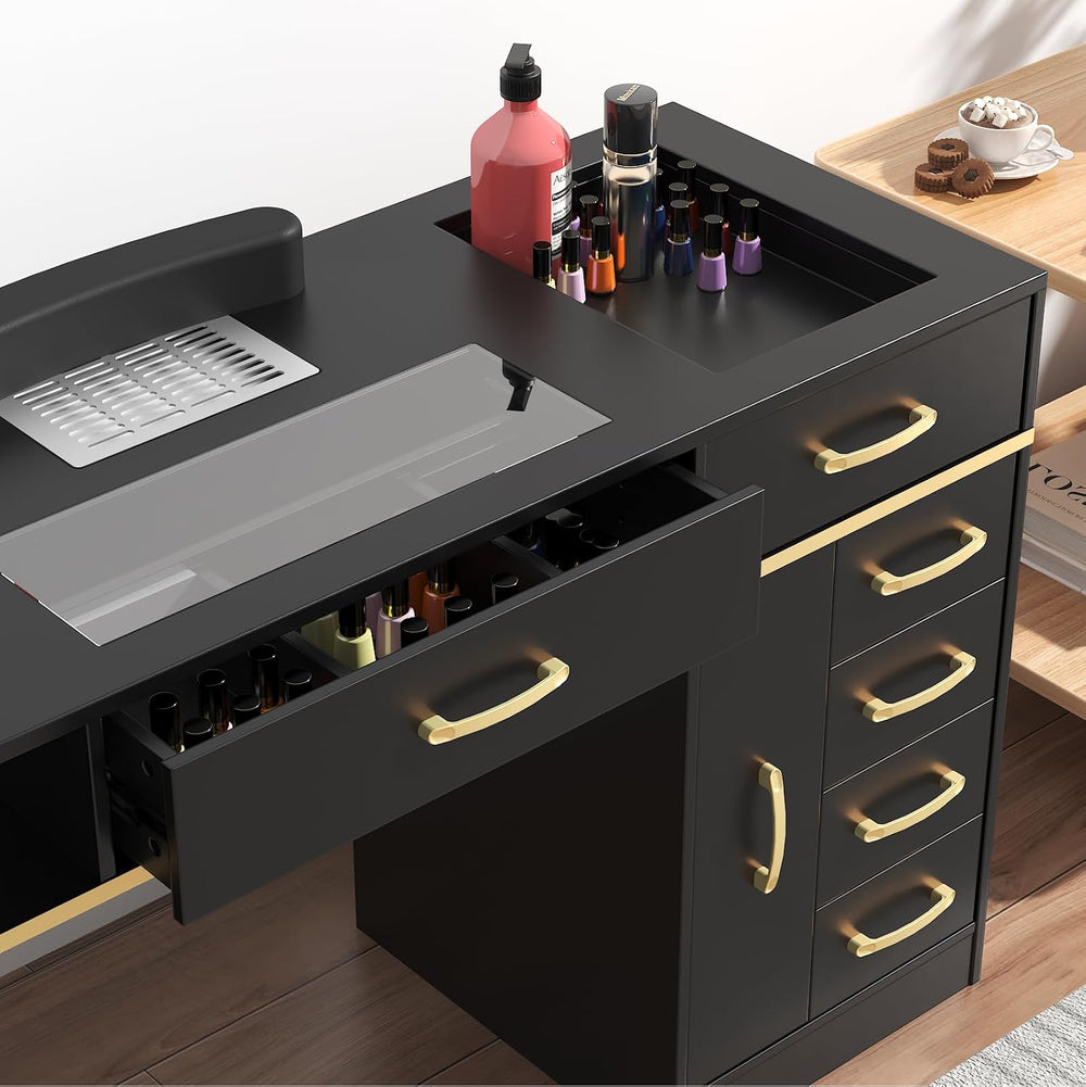 Manicure Table Nail Desk w/Electric Dust Collector, Black