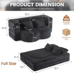 78” Folding Sleeper Sofa Bed, Full Size Boneless Couch, Black | Convertible Loveseat, Deep Seat, Soft Chenille, 4 Pillows, No Assembly Required, for Guest Living Room Bedroom