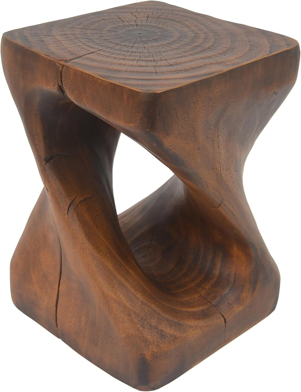 Twist Shape Side Table, Wood-Like Texture, Antique Brown Color