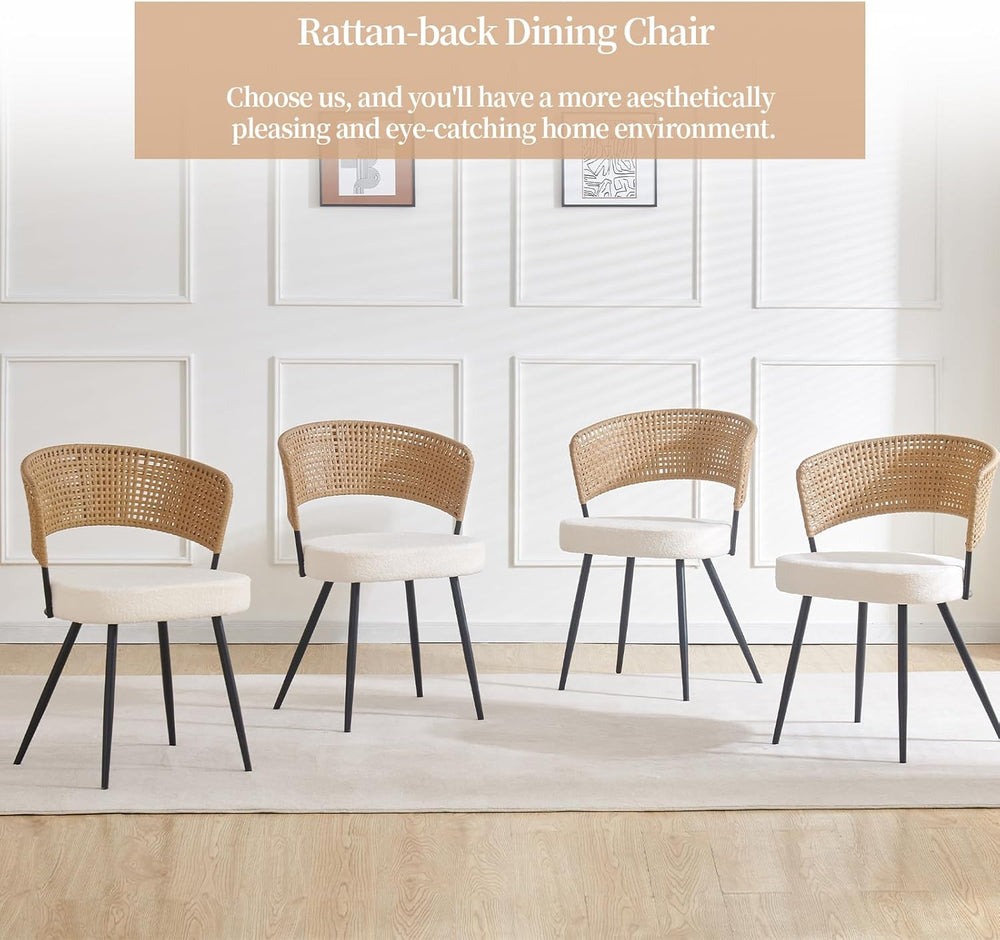 Rattan Dining Chairs Set of 4, Wing Back Dining Chairs Set of 4, PE Wicker Ch...