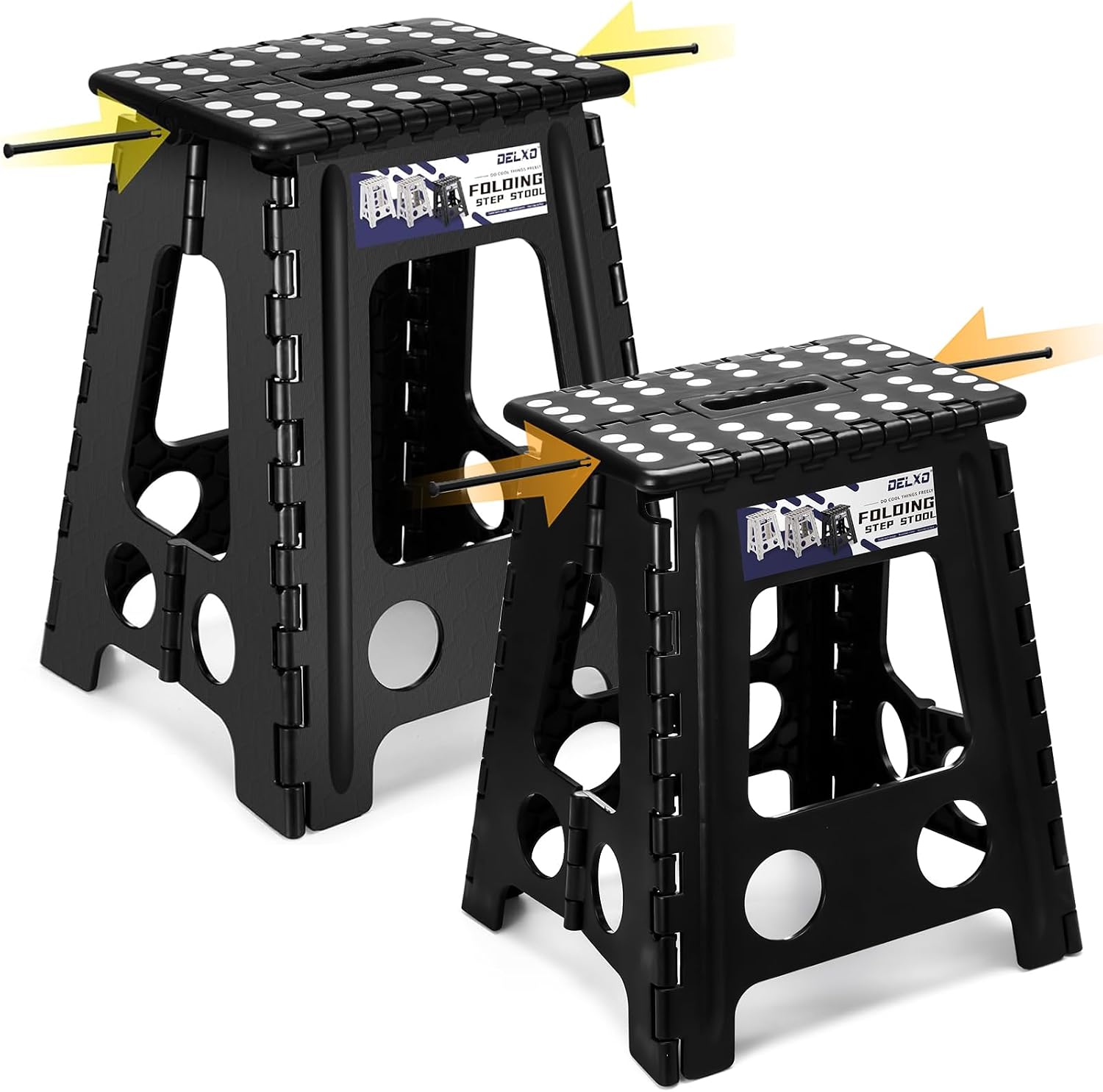 Delxo Folding Step Stool, Heavy Duty Foldable Stool for Adults,Premium Portable Collapsible Plastic Step Stool,Non Slip Folding Stools for Kitchen Bathroom Bedroom (16 inch+18 inch)