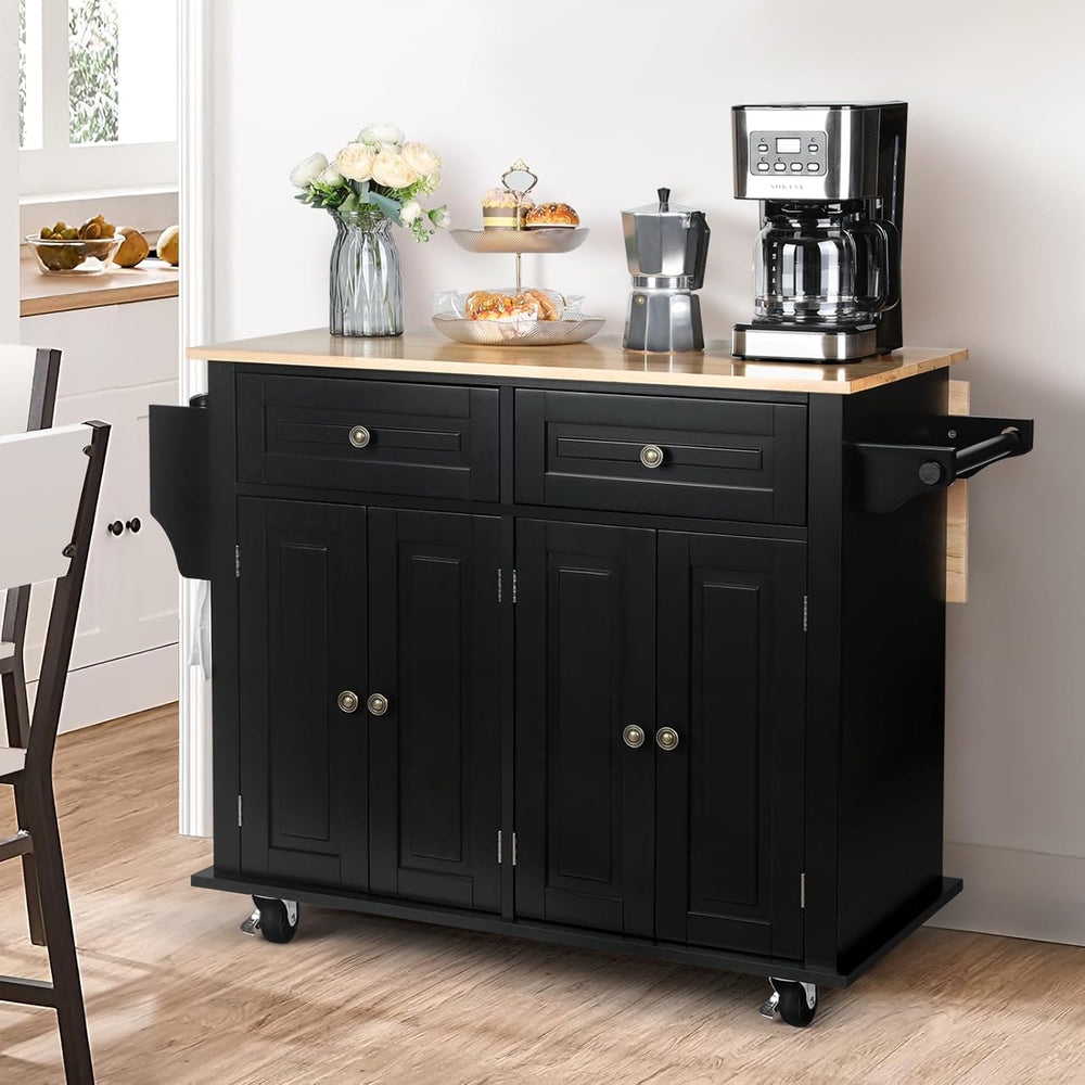 VOWNER 43" W Kitchen Island with Drop Leaf, Rolling Kitchen Island with ...