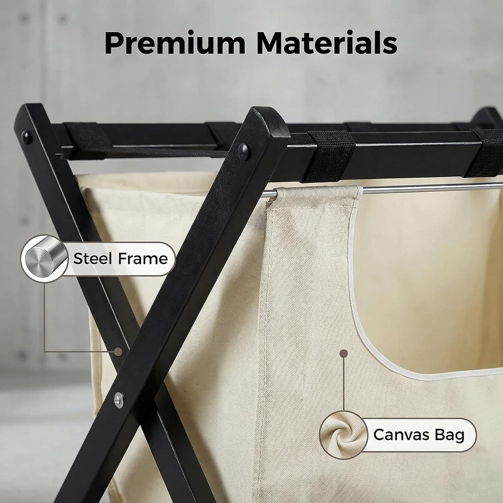 Bluecat Folding Luggage Rack 4 Pack with Detachable 43L Laundry Bag, 150Lbs Solid Wood Suitcase Stand, Space-Saving Luggage Holder for Guest Room Hotel Bedroom Entryway, Black