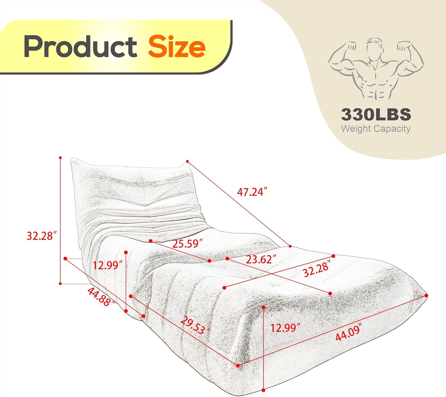 Dineli Bean Bag Chairs for Adults, Beanbag Chair with Ottoman Lounge Sofa Memory Foam Comfy Reading Chair for Bedroom & Living Room, Lazy Floor Sofa Couch (White, with Ottoman)
