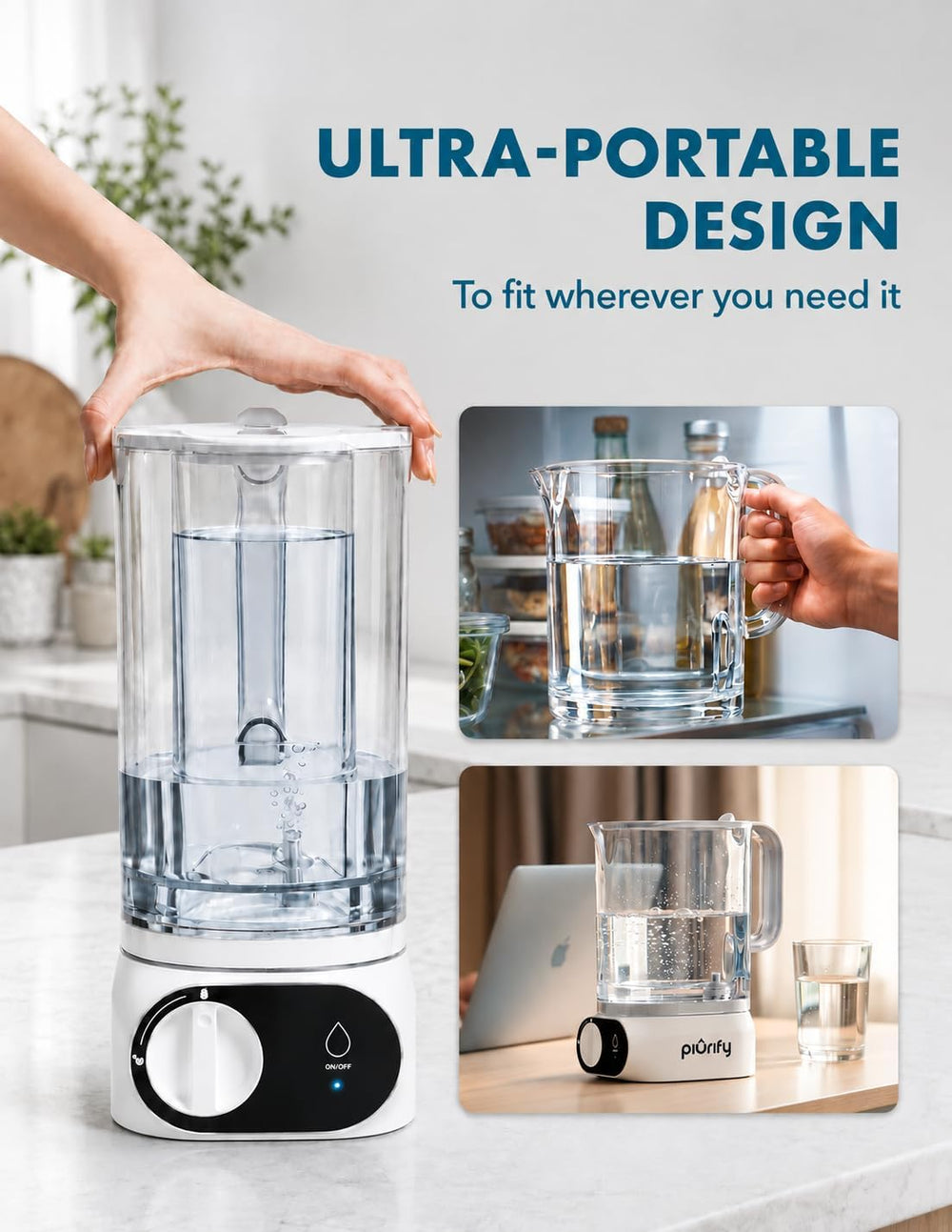 PIURIFY Compact Electric Water Filter Pitcher | Filters 50 oz in 2-Min