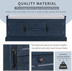 42″ Storage Bench with 2 Drawers and 2 Cabinets，Multipurpose Entryway Shoe Rack W/Removable Cushion，for Living Room Hallway Porch,Antique Navy