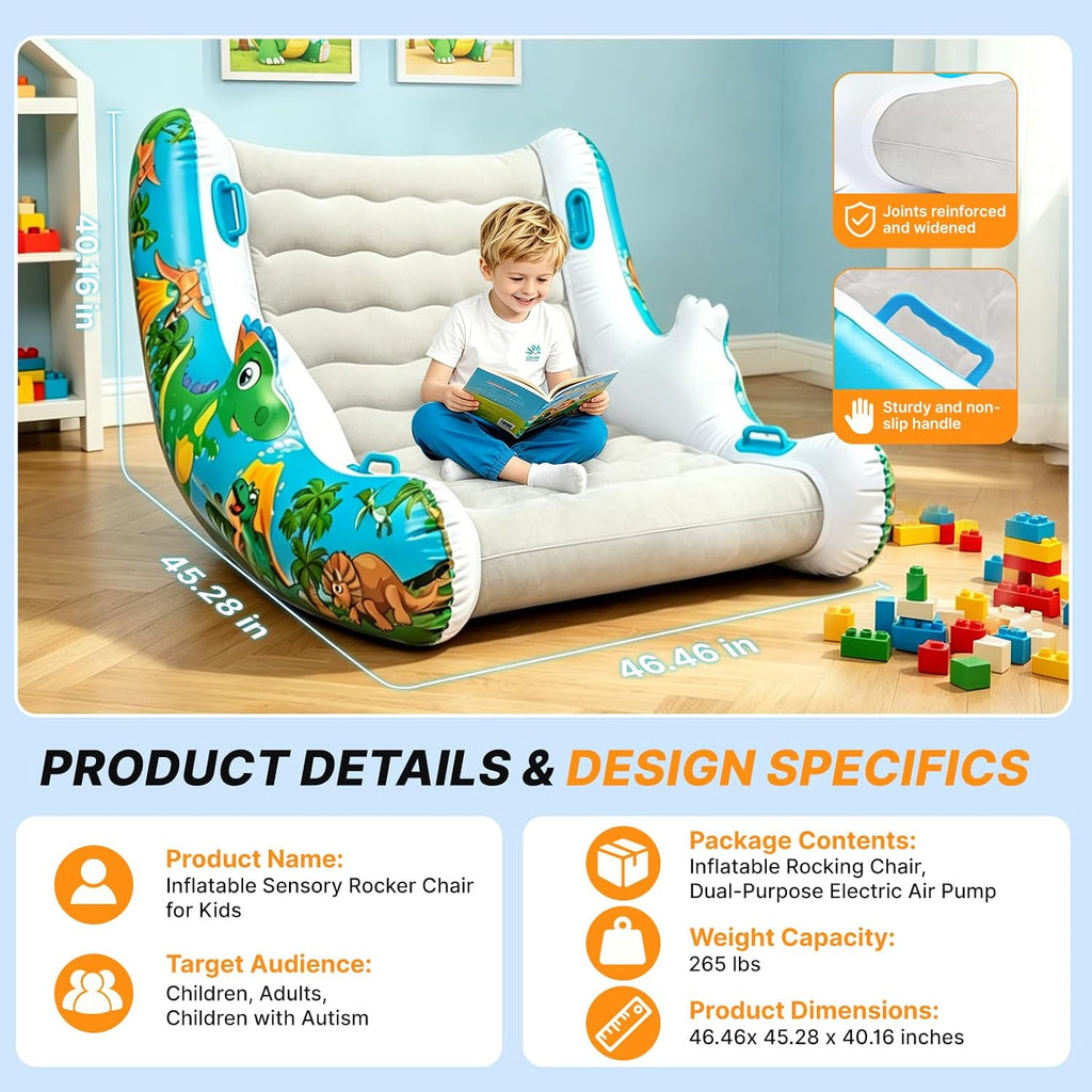Sensory Inflatable Rocking Chair-Toddler Inflatable Rocking Chair for Sensory Needs, ADHD & Calming, Built in dual function air pump, Autism Sensory Products for Sensory Room, Ideal Gift for BoysGirls