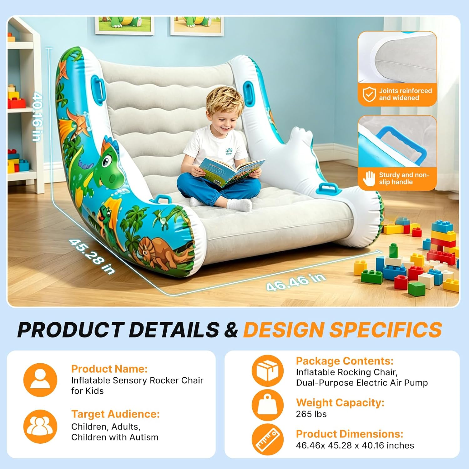 Sensory Inflatable Rocking Chair-Toddler Inflatable Rocking Chair for Sensory Needs, ADHD & Calming, Built in dual function air pump, Autism Sensory Products for Sensory Room, Ideal Gift for BoysGirls