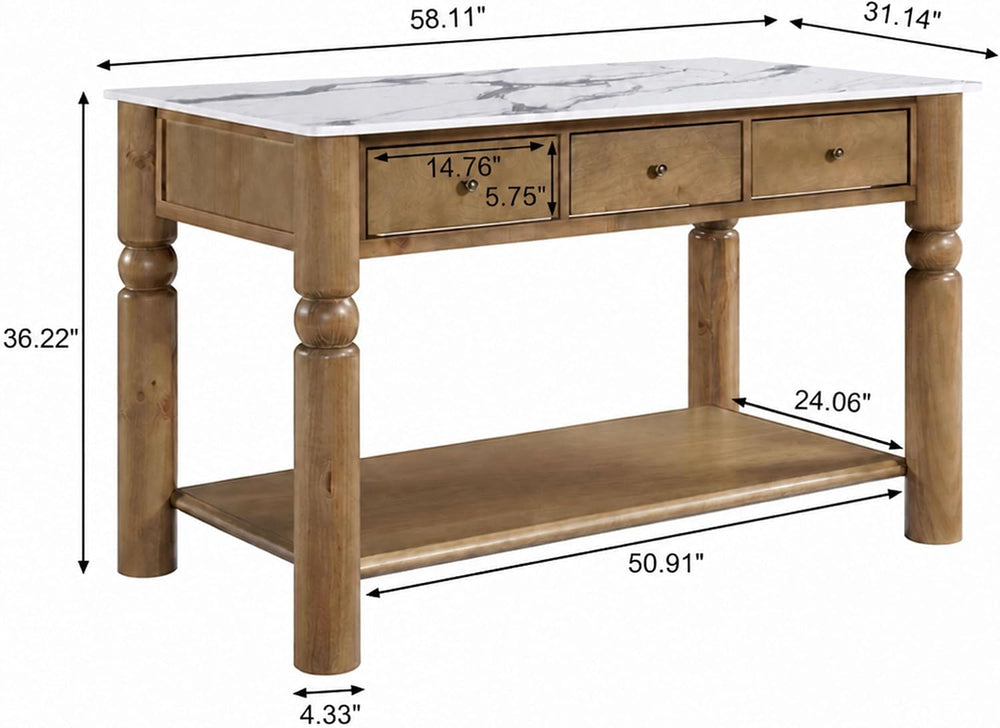 Christopher Knight Home Athen Wooden Kitchen Island with Storage & Marble...