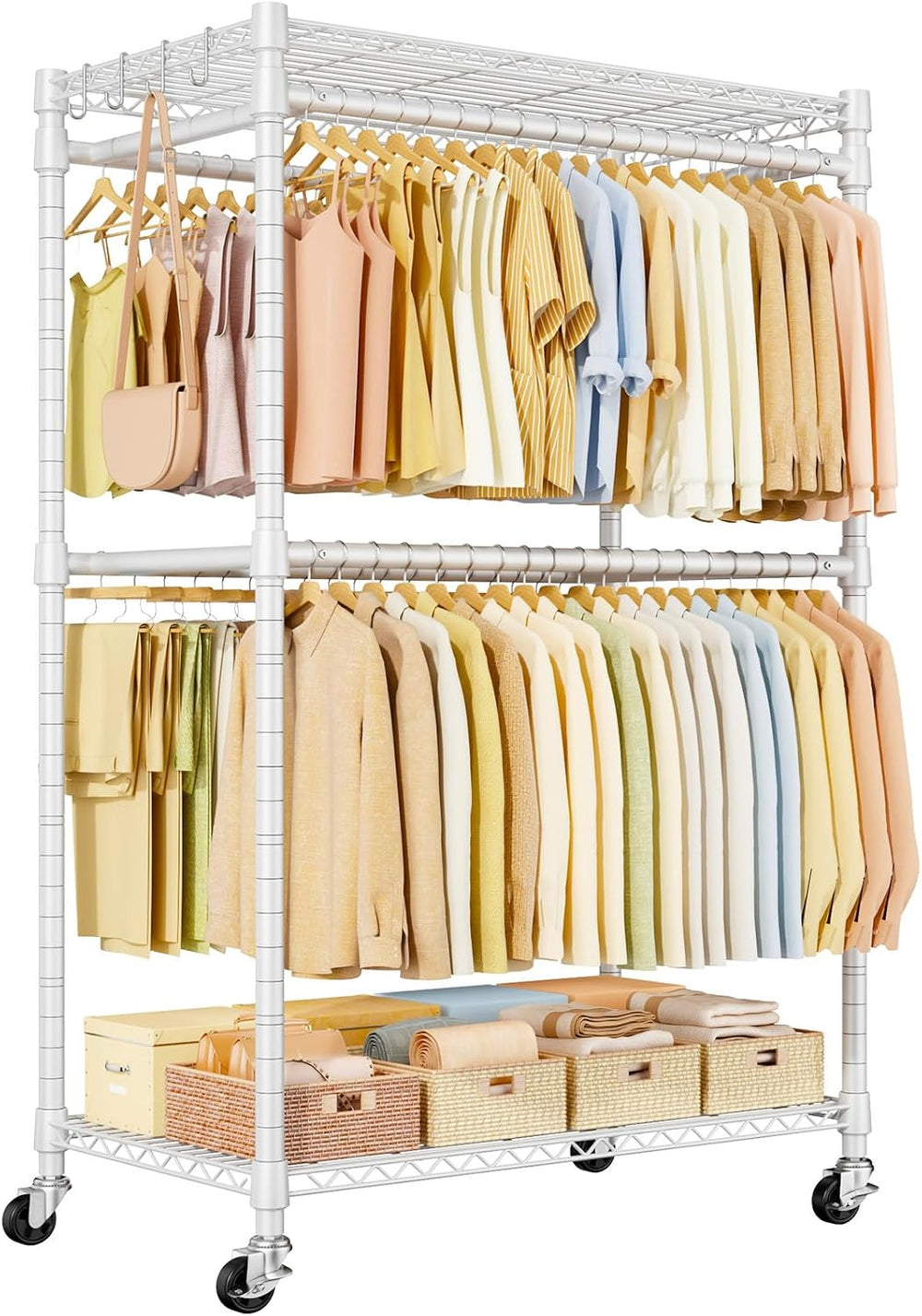ULIFHOME Rolling Clothes Rack, Clothing Racks for Hanging Clothes, White