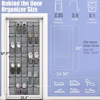 Over the Door Shoe Organizers 35 Mesh Pockets Hanging Shoe Organizer Shoe Rack for Closet Entryway Bedroom Bathroom Pantry Shoe Holder for Sneakers, High Heeled Shoes, Flip Flops (Gray 67.7” × 26.4”)