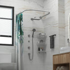 U Shower Curtain Rod Adjustable Stainless Steel U Shaped Rack Drill Free Install for Bathroom, Bathtub, Clothing Store (U Shaped, Length on both sides:31.5"-47",Middle width:34.7"-43")