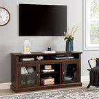 TV Stand for 65" TV: 60 Inch Entertainment Center Console with Glass Doors | Tall Rustic Wood TV Cabinet with Adjustable Shelves and Storage Cabinet for Living Room - Brown