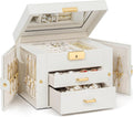 TORIBIO Jewelry Box for Women, Leather Jewelry Organizer with Mirror & Lock, 3-Tier Jewelry Storage Organizer with 2 Drawers for Girls/Women/Mothers, Necklace Earring Bracelets Holder Organizer