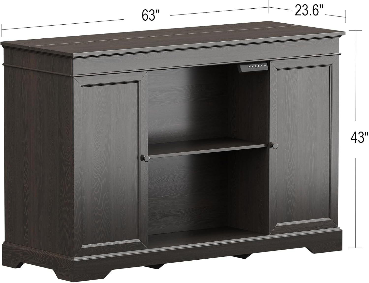 GDLF Hidden Motorized TV Lift Cabinet for 55-65 Inch TVs, Walnut | Remote control operation raises or lowers the screen, while interior compartments organize media devices and accessories