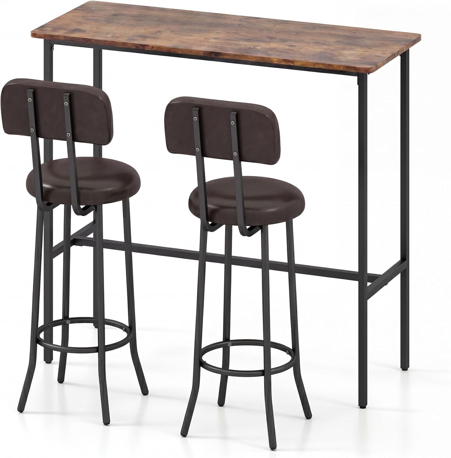 Giantex 3-Piece Bar Table and Chairs Set, Counter Height Pub Table and 2 Upholstered Stools with Backrest & Footrest, Space-Saving High Top Bistro Table Set for Breakfast Nook, Small Space